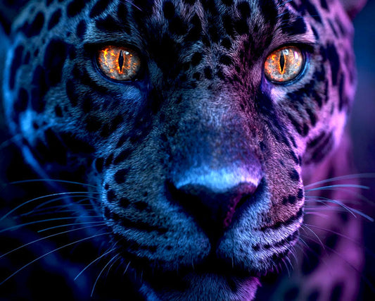 Fierce jaguar staring with supernatural yellow eyes