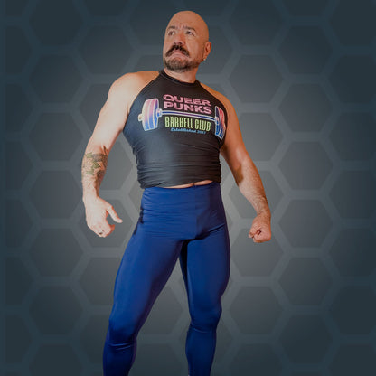 Front view of Midnight Cobra tights worn with a graphic tank top
