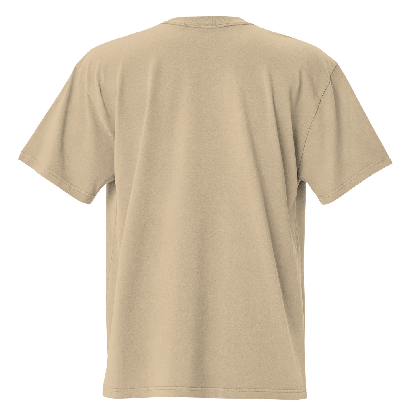 Faded khaki Coatlicue oversized distressed tee, back view.